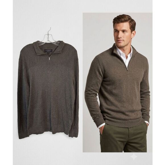Banana Republic Other - Banana Republic Mens M Brown Silk Cashmere Blend Quarter 1/4 Zip Sweater Medium